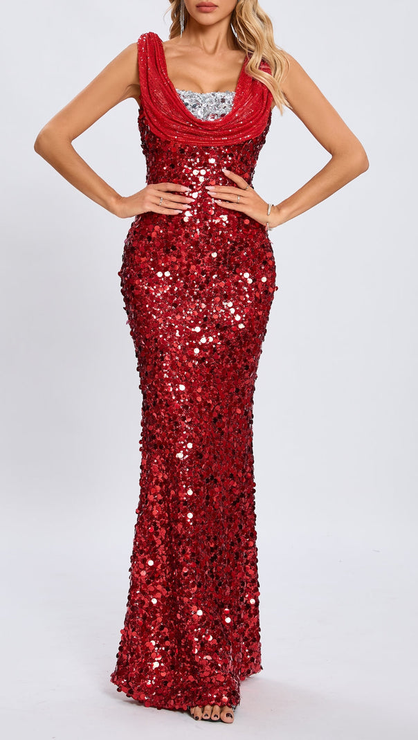 AIIZIE SLEEVELESS SEQUIN MAXI DRESS IN RED - product image