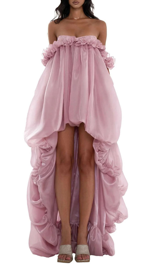 AIIZIE Janeeva Ethereal Ruffle Maxi Dress | Romantic High-Low Off-Shoulder Gown - product image