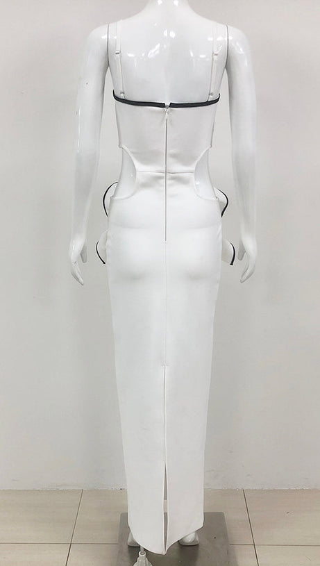 LILLIAN WAIST FLOWER RUFFLE EMBELLISHED CUT OUT MAXI DRESS