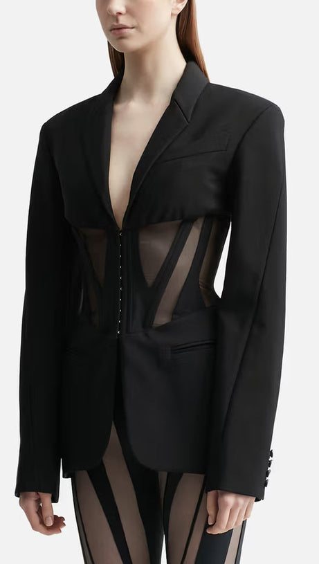 V-NECK CORSET JACKET IN BLACK