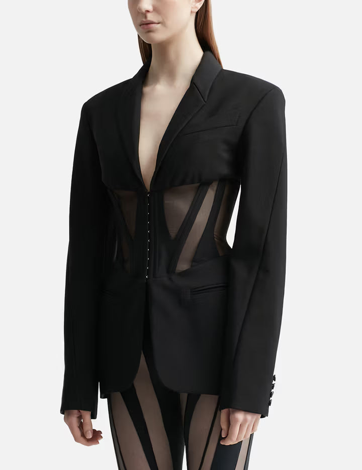AIIZIE V-NECK CORSET JACKET IN BLACK - product image