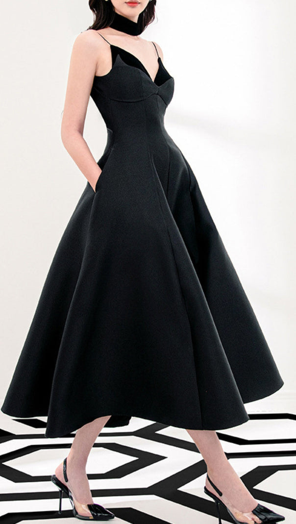 AIIZIE PATCHWORK MIDI DRESS IN BLACK - product image