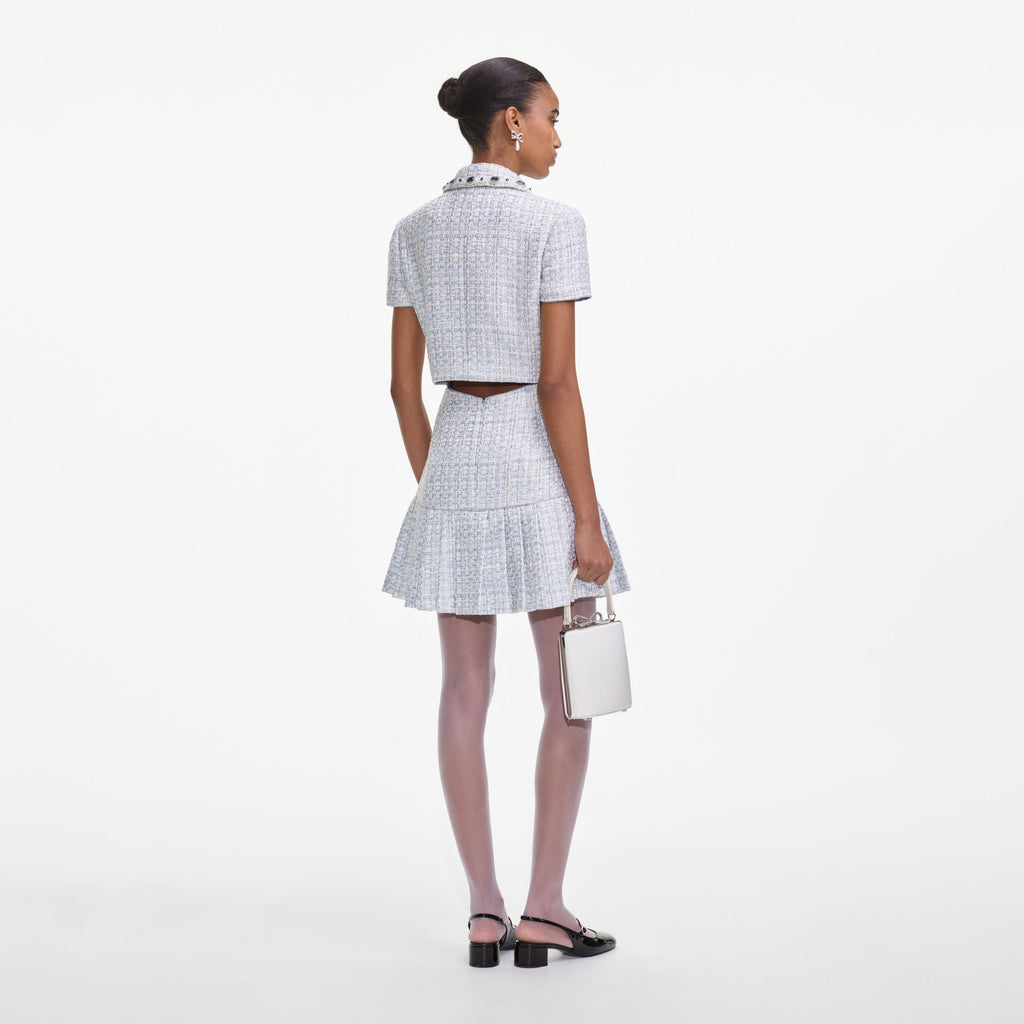 BLUE BOUCLE MINI DRESS