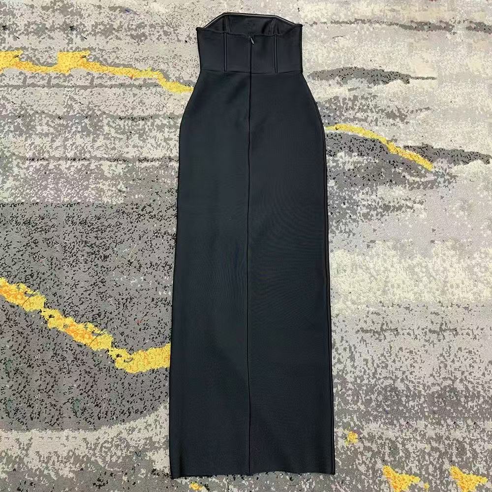 AIIZIE STRAPLESS CRYSTAL DETAIL MAXI DRESS BLACK - product image