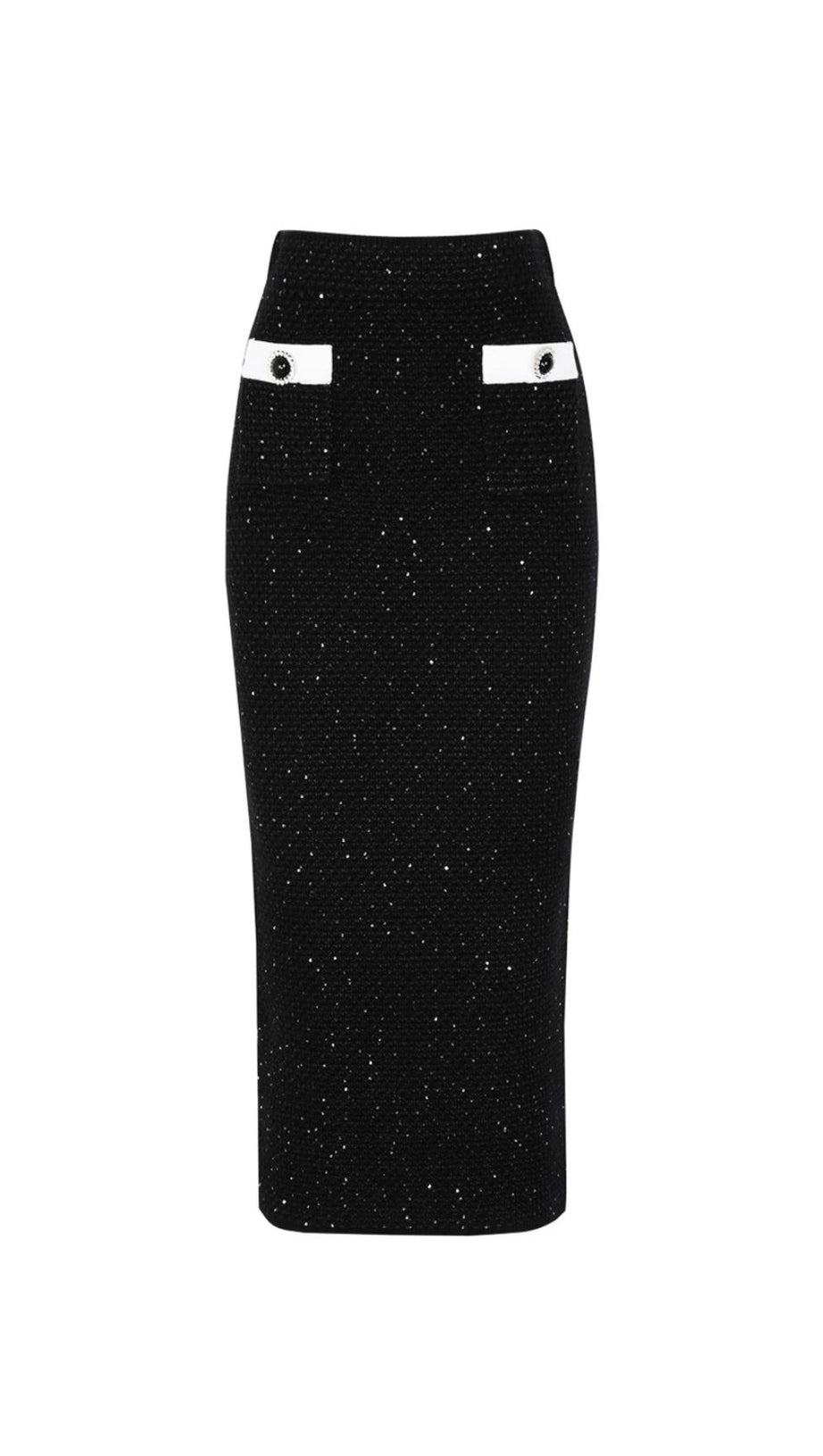 Chic Black Sparkle Tweed-Knit Cardigan & Pencil Skirt Set