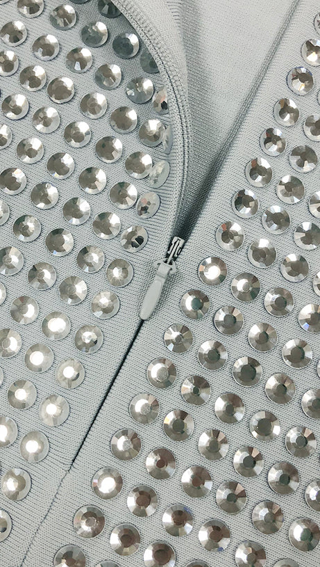 MINI ABITO GRIGIO CON DECORAZIONI DI DIAMANTI