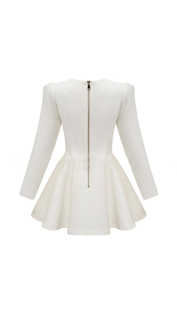 AIIZIE Ilene White Double-Breasted Blazer Mini Dress | Gold Rose Buttons - product image