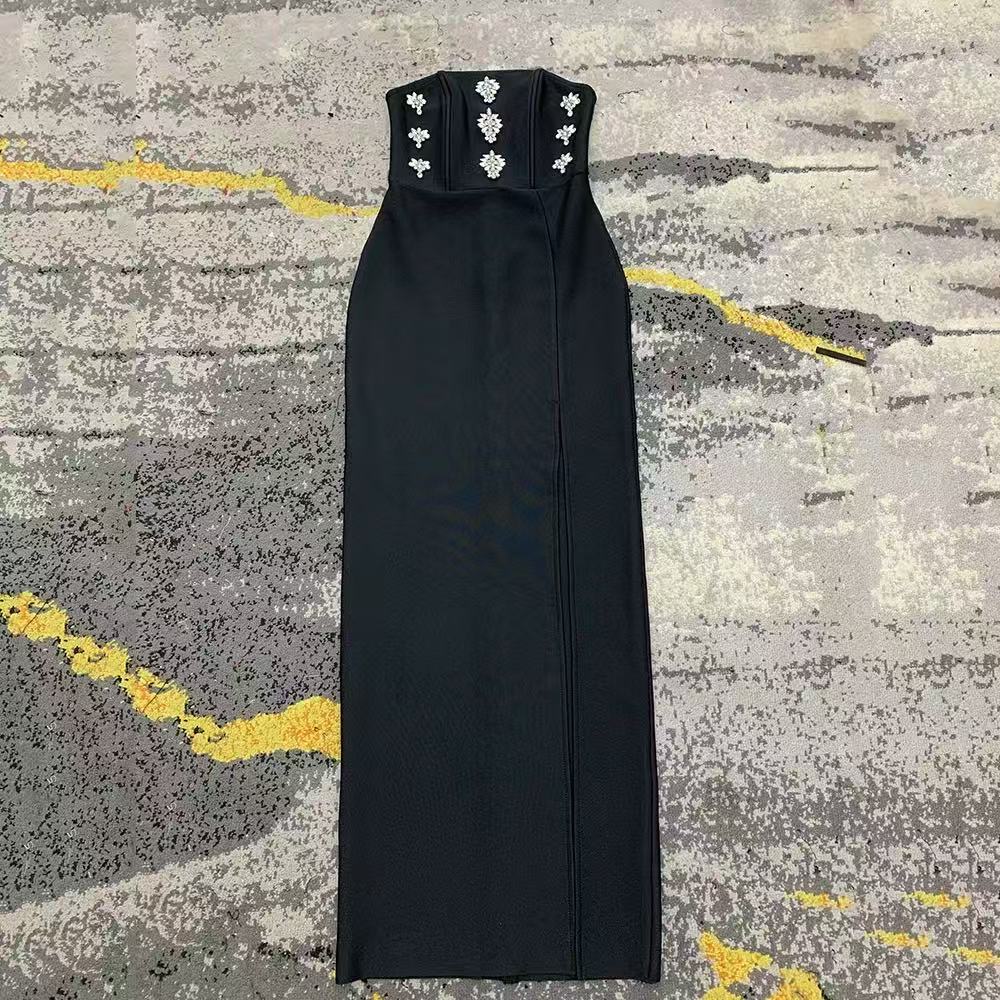 AIIZIE STRAPLESS CRYSTAL DETAIL MAXI DRESS BLACK - product image