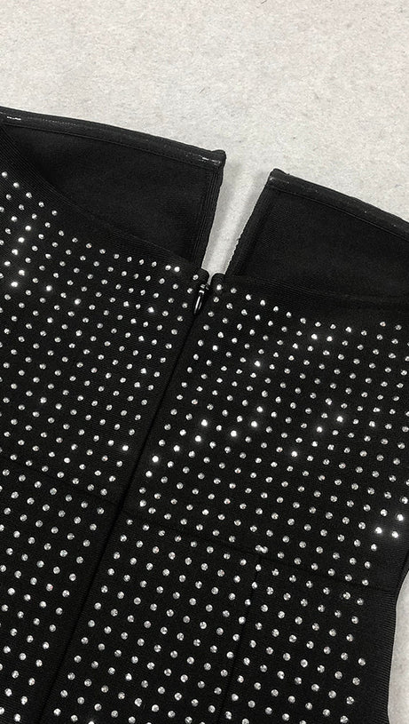 VIRGINIA BLACK JERSEY RHINESTONE MAXI DRESS