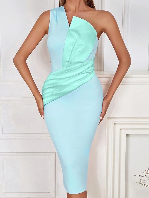 ABITO MIDI MONOSPALLA CON SPACCO BLU