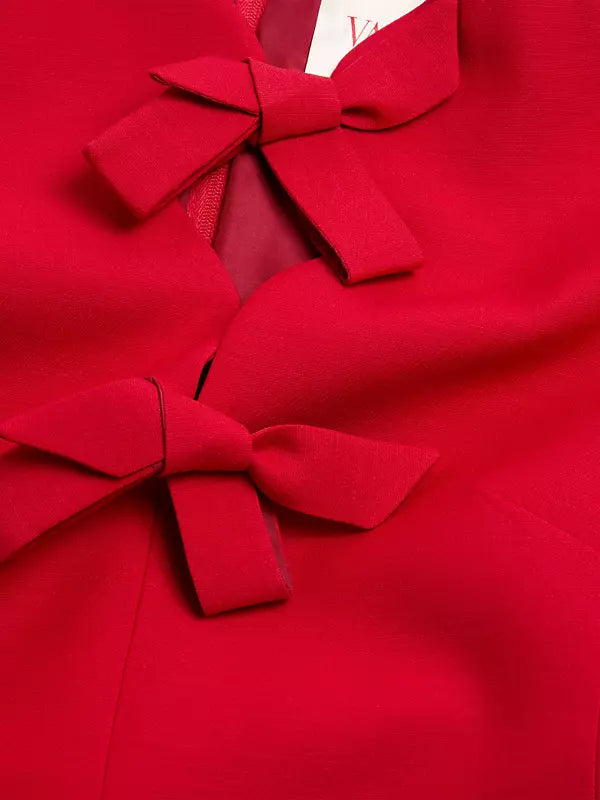 CREPE COUTURE BOW MINI DRESS IN RED