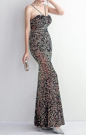 MARIAN CHARCOAL CUTOUT SEQUINS HALTER MAXI DRESS