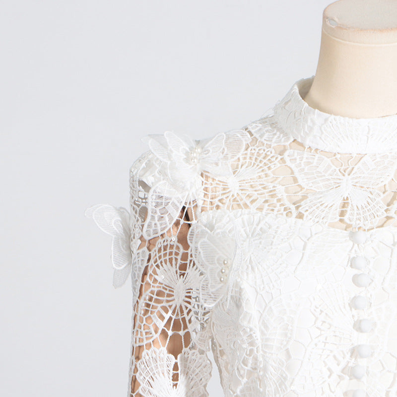 COMPLETO GONNA IN RETE CON RICAMI DI FIORI