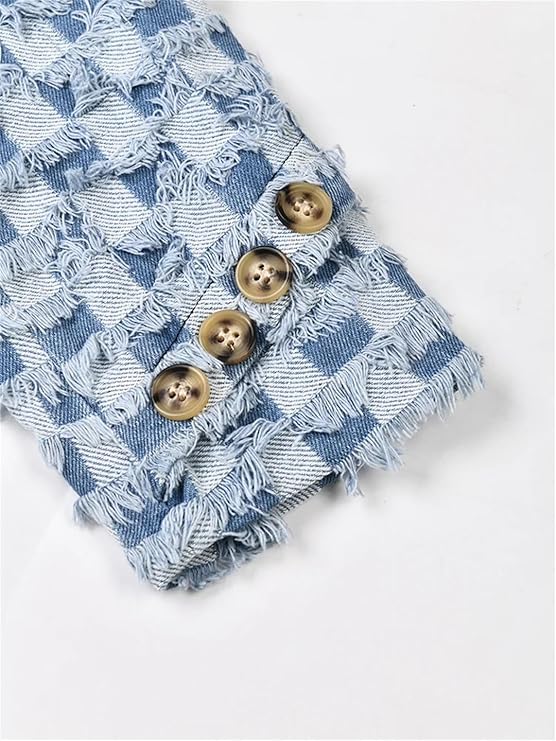 TWO-TONE DENIM CHECKS BLAZER IN BLUE