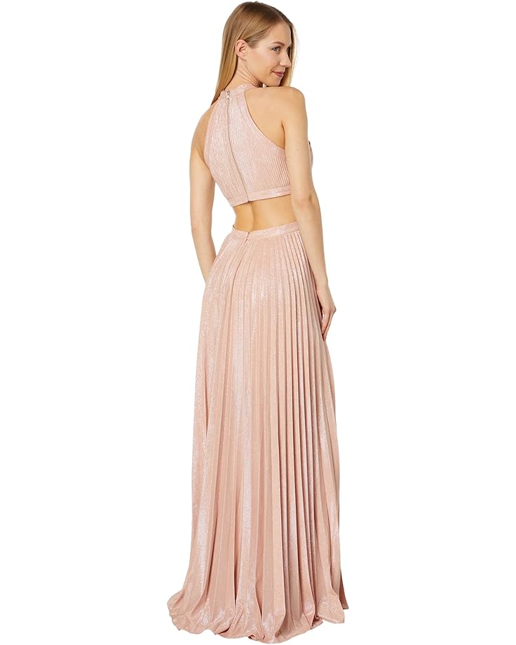 AIIZIE NANCY HALTER CUTOUT PLEATED GOWN IN PALE PINK - product image