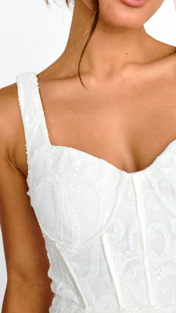 AIIZIE KADEN SEQUIN EMBELLISHED MINI DRESS WHITE - product image