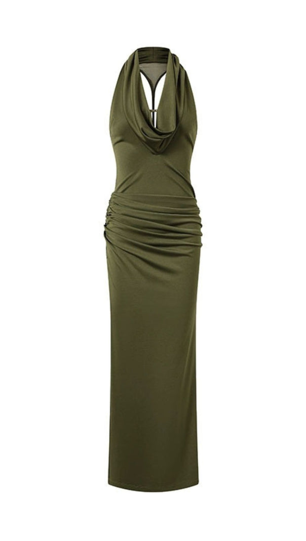 AIIZIE Juarez Green Halter Backless Maxi Dress - Elegant Evening Gown - product image