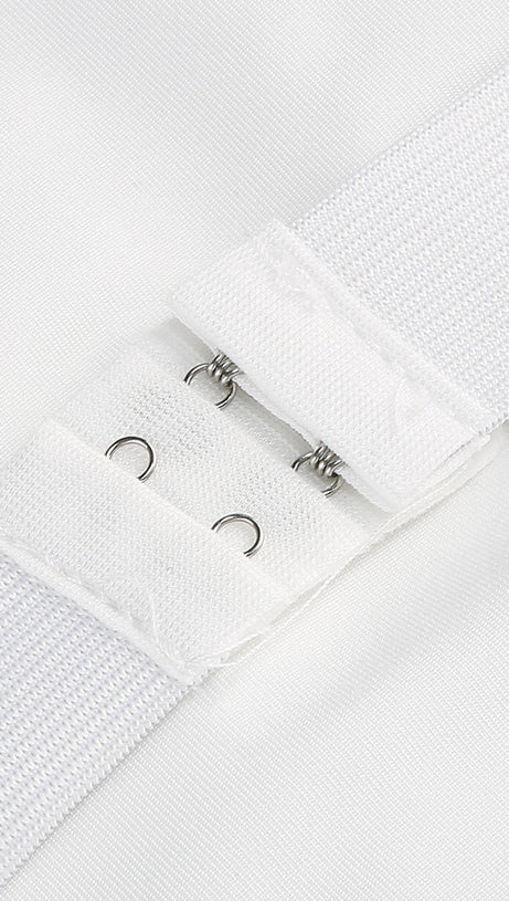 PEARL-EMBELLISHED STRAPLESS GOWN IN WHITE