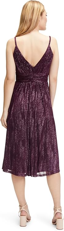 Cocktail-Midikleid mit V-Ausschnitt in Bordeaux