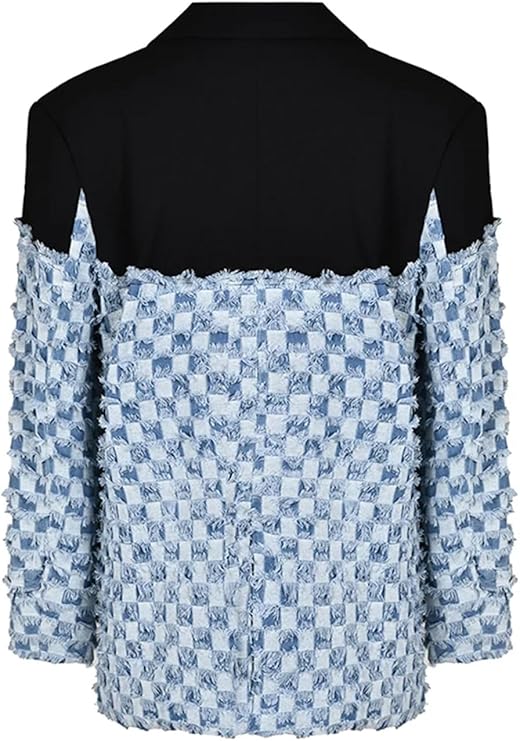 TWO-TONE DENIM CHECKS BLAZER IN BLUE