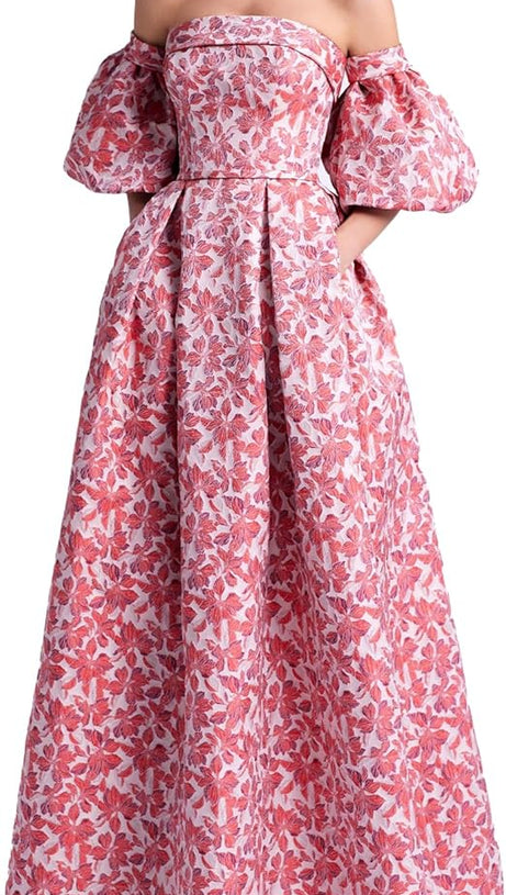PEACH PRINTED LANTERN SLEEVE MAXI DRESS
