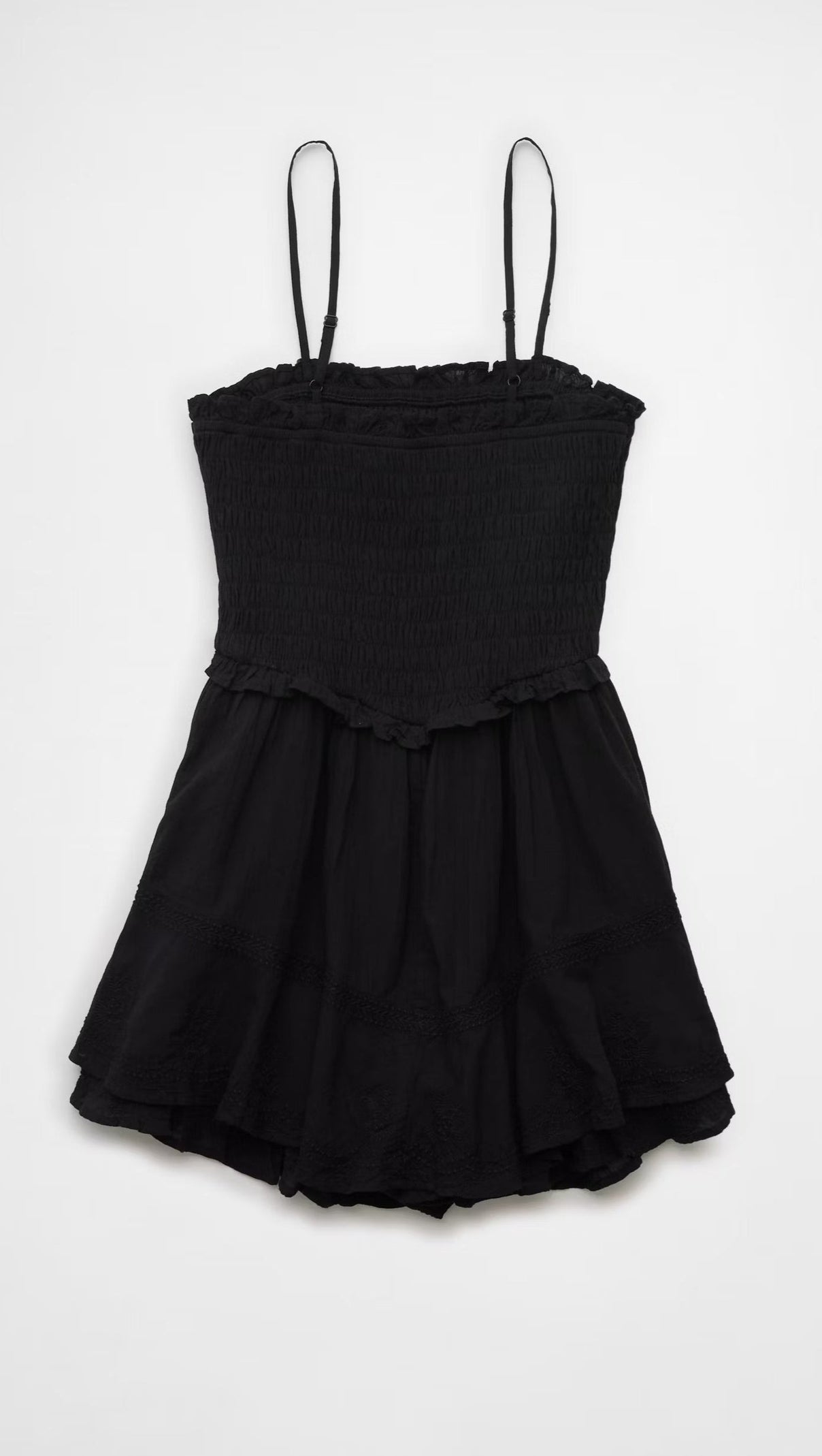 AIIZIE RUFFLE TIERED ROMPER MINI DRESS IN BLACK - product image