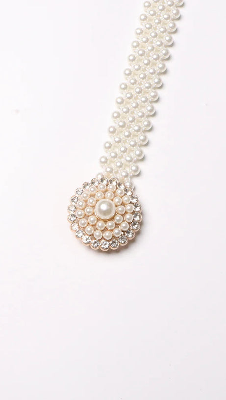 V NECK SPLICED BELTS EMBROIDERY MIDI DRESS IN BLUE