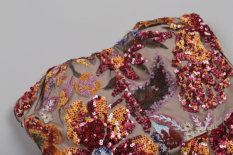 STRAPLESS DAHLIA SEQUINS EMBROIDERED MAXI DRESS