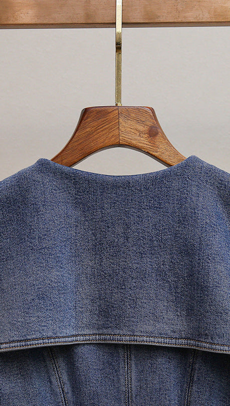 HAVIKA WOMEN'S EMBELLISHED SAILOR COLLAR DENIM MINI DRESS WITH PLEATED SKIRT