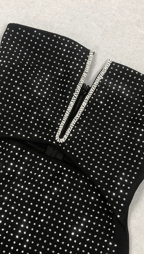 VIRGINIA BLACK JERSEY RHINESTONE MAXI DRESS