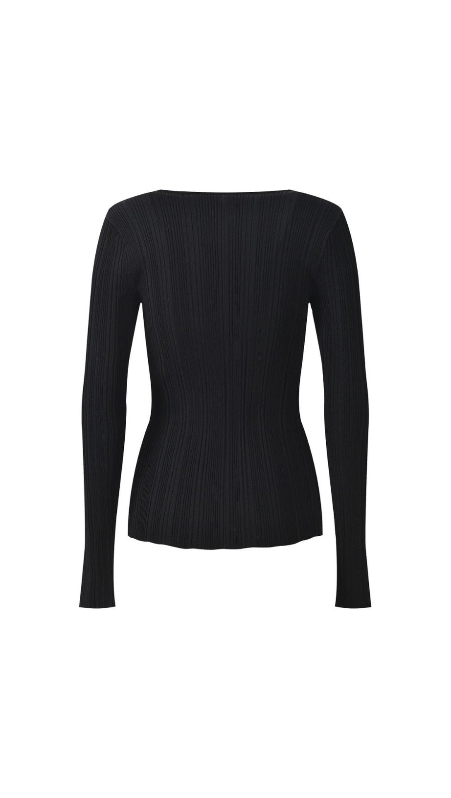 HULDA BLACK V-NECK LACE RIBBED KNIT TOP | CHIC WOMEN'S SWEATER