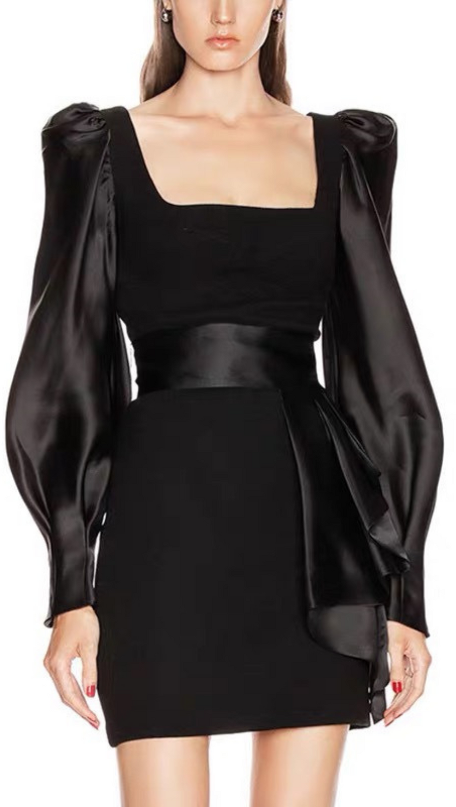 WOOL CREPE SILK SATIN MINI DRESS