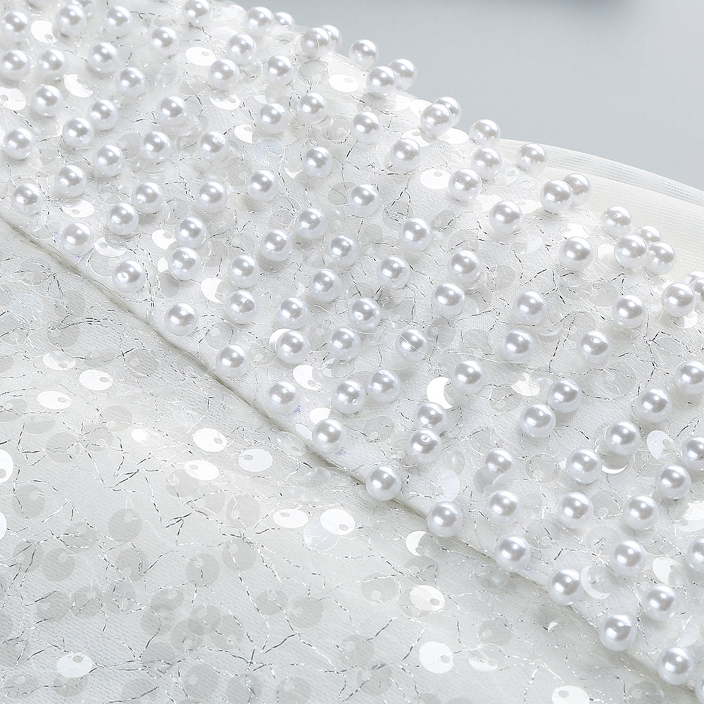 AIIZIE YVETTE PEARL EMBELLISHED SEQUIN MAXI DRESS IN WHITE - product image