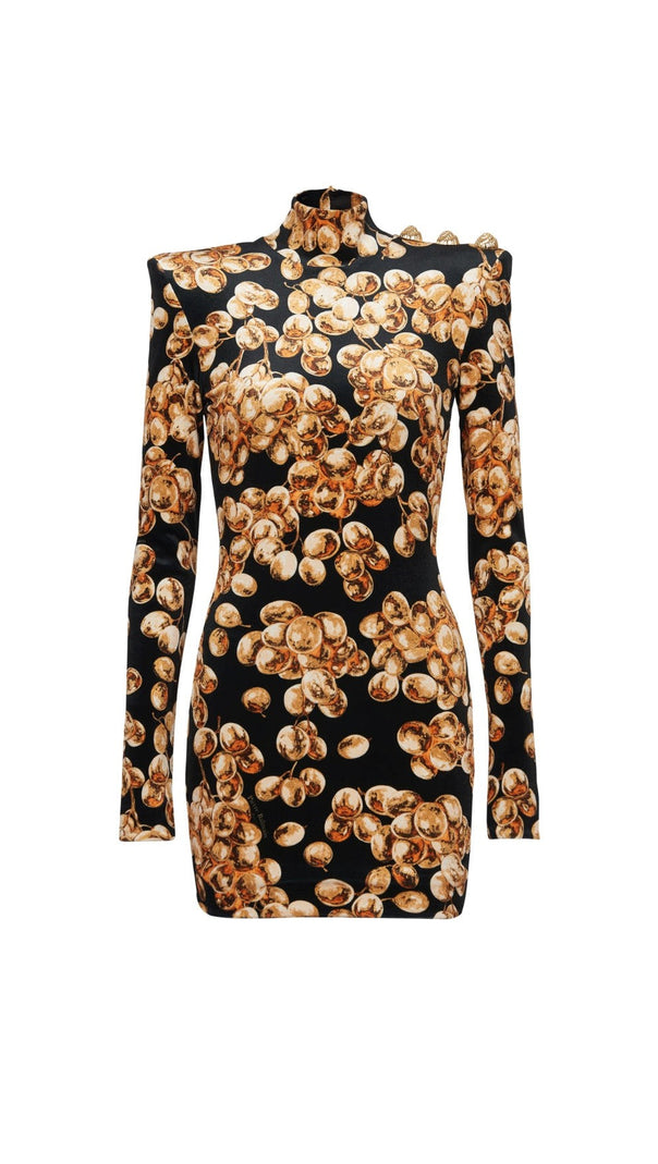 AIIZIE CORETTA GRAPE PRINT VELVET MINI DRESS - product image