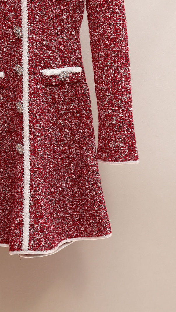 AIIZIE Jones Scarlet Tweed Mini Dress: Chic & Sparkling Statement Piece - product image