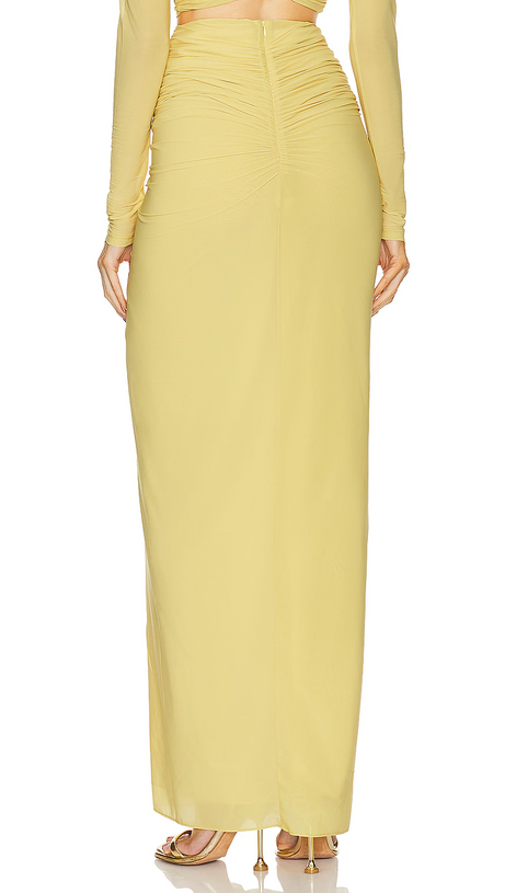 CUT OUT BODYCON BANDAGE MAXI DRESS IN YELLOW