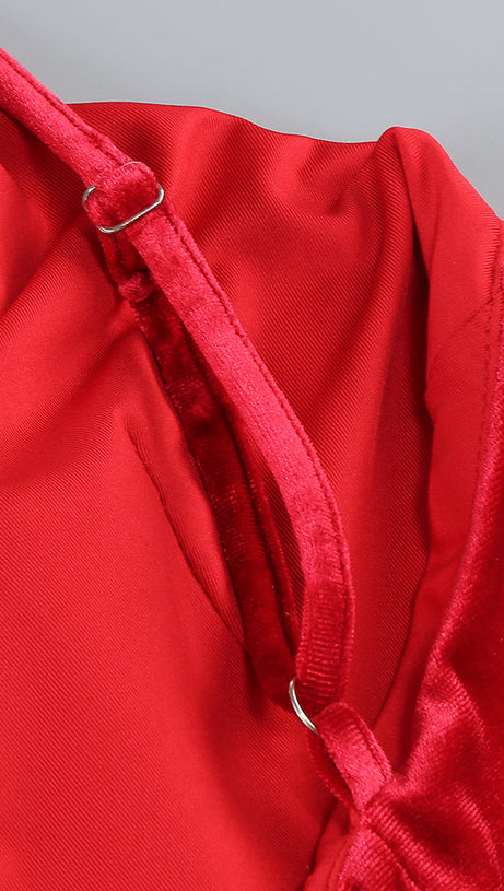 HILDA BOW-EMBELLISHED VELVET GOWN IN RED