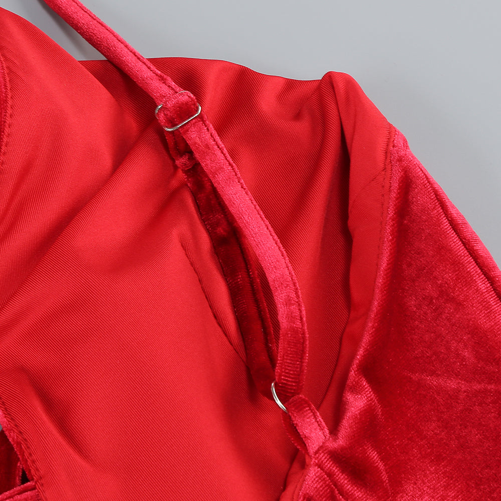 AIIZIE HILDA BOW-EMBELLISHED VELVET GOWN IN RED - product image