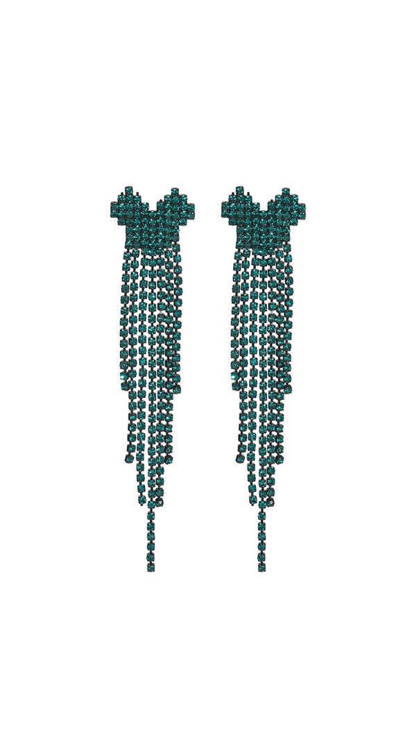AIIZIE DAHLIA GREEN RHINESTONE HEART TASSEL EARRINGS - product image