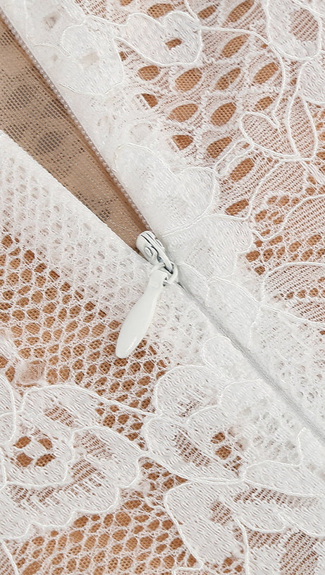 ZANNA WHITE HIGH NECK EMBROIDERED LACE BODYSUIT