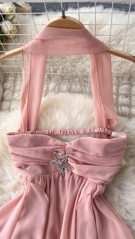 ELEGANTE ABITO LUNGO ROSA SENZA SPALLINE