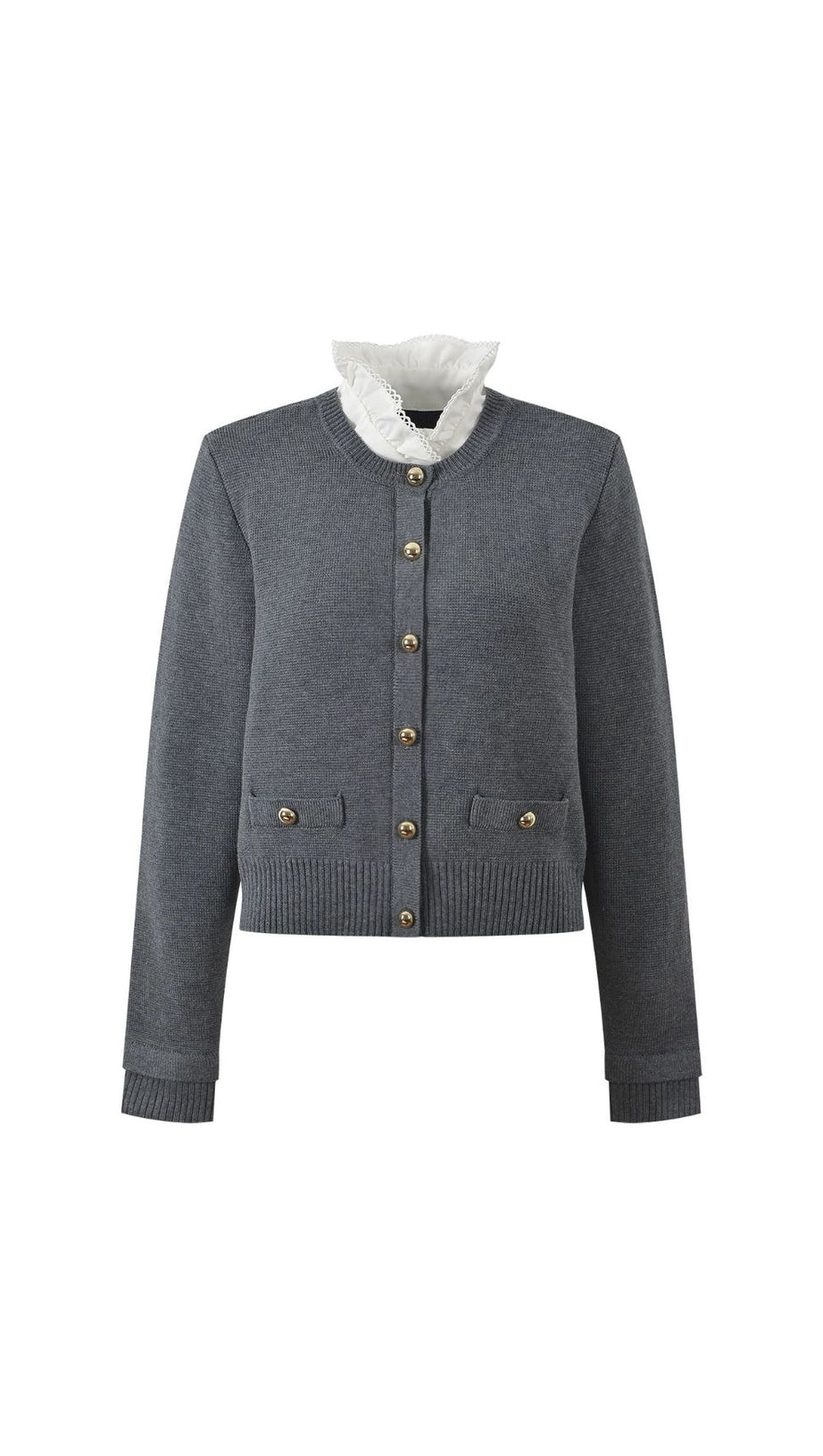 Women's Chic Fine Knit Button-Front Cardigan with Piped Pockets