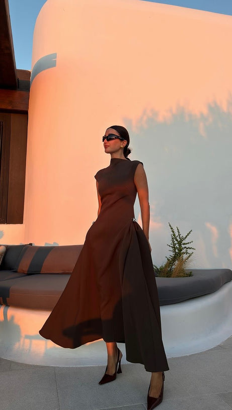 SKATER MAXI DRESS COFFEE