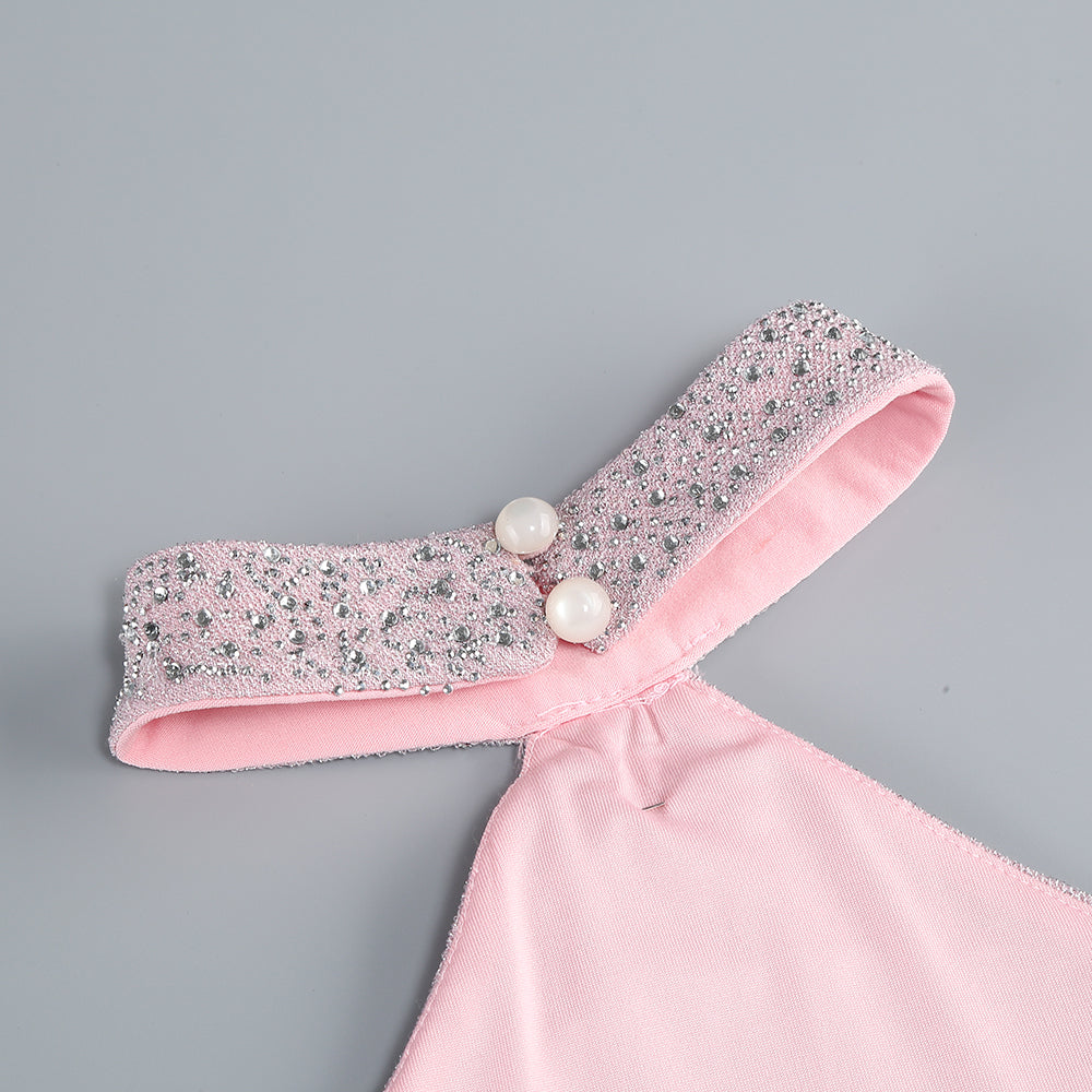 AIIZIE HALTER BACKLESS CRYSTAL EMBELLISHED MAXI DRESS IN PINK - product image