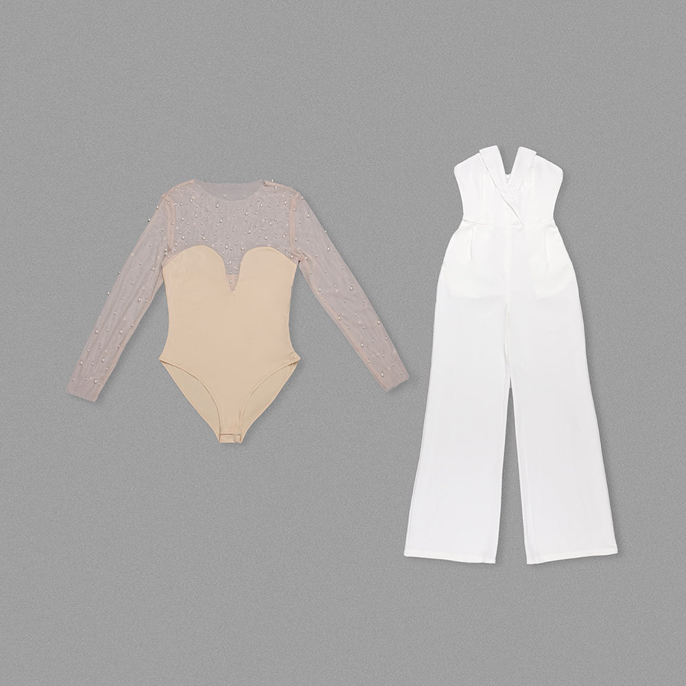 Mesh Pearl Jumpsuit Zweiteiler