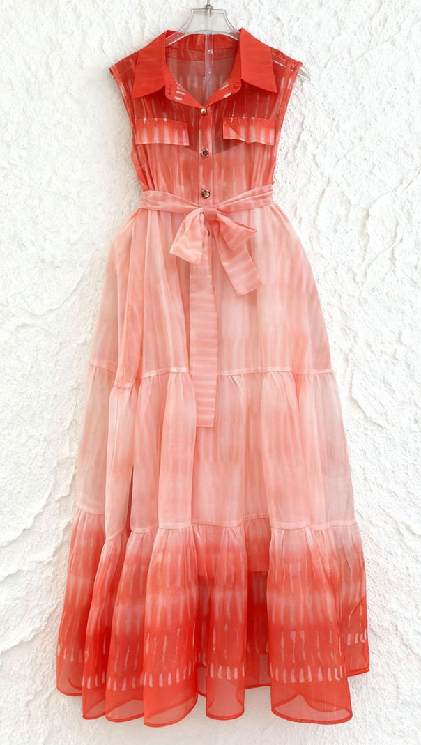 Isi Ombre Tie-Dye Sleeveless Midi Dress - Flowy Tiered Shirtdress