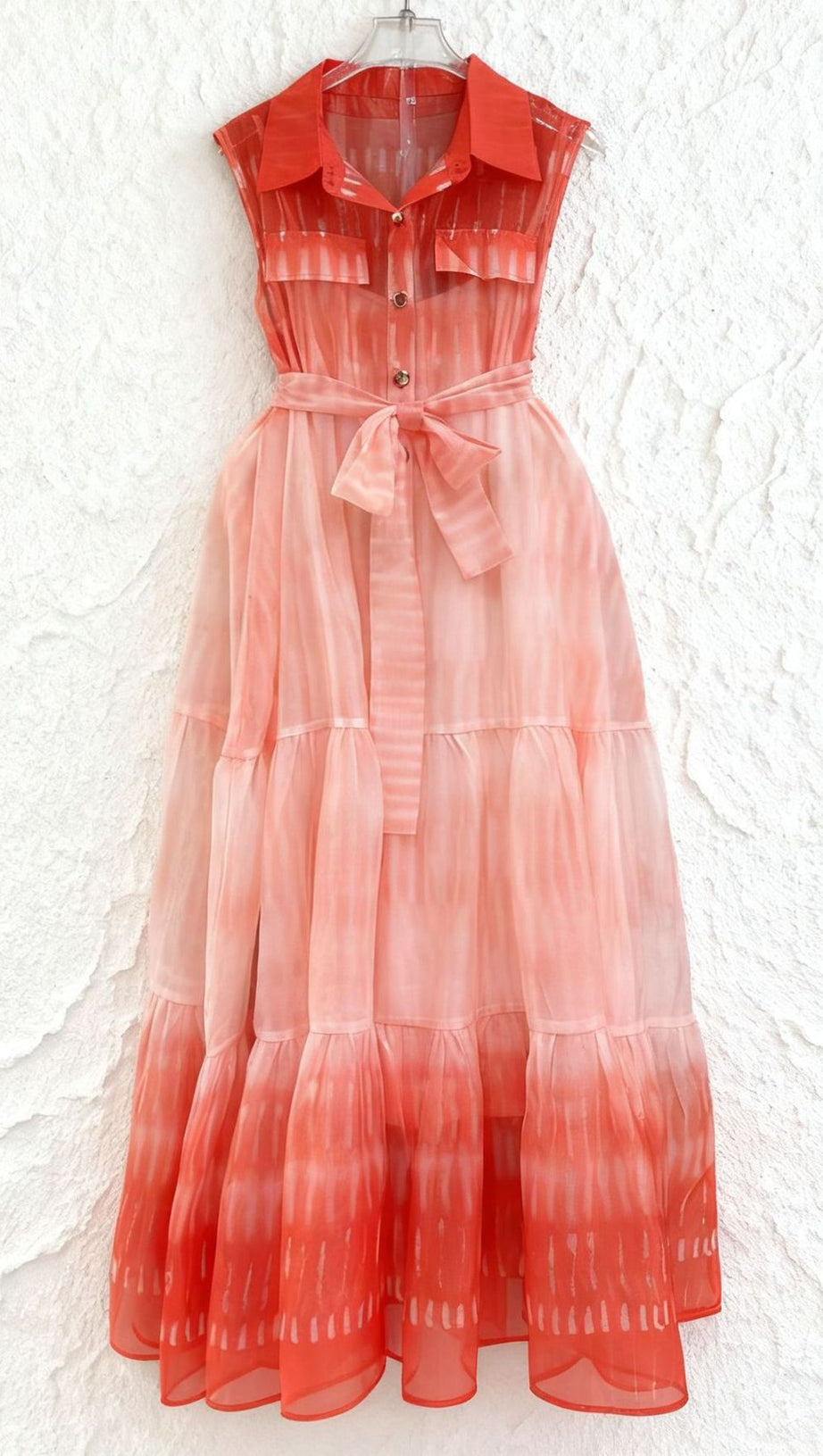 Isi Ombre Tie-Dye Sleeveless Midi Dress - Flowy Tiered Shirtdress