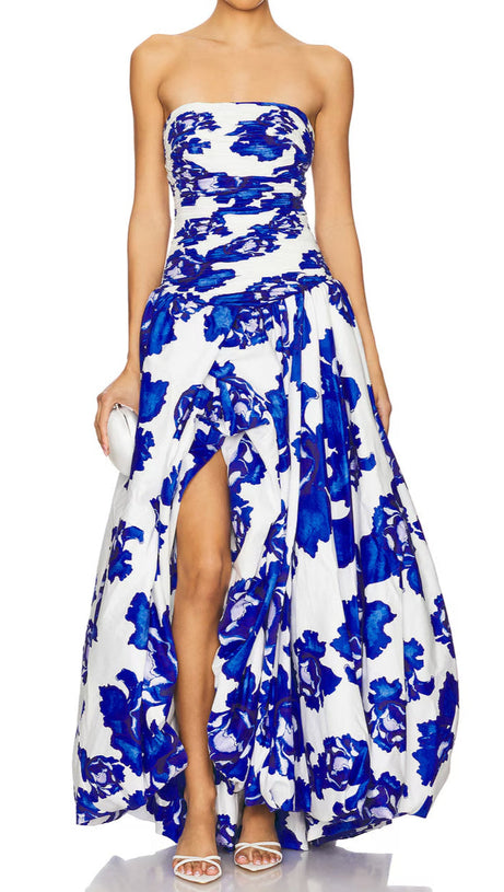 NANCY VIOLETTE  BUBBLE HEM MAXI DRESS IN COBALT