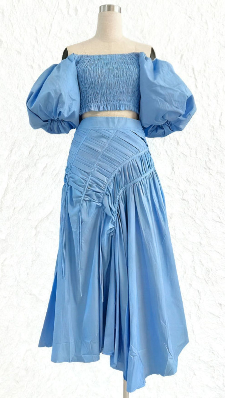 Vibrant Lime Green Puff Sleeve Crop Top & Ruched Maxi Skirt Set | Ivo Two-Piece