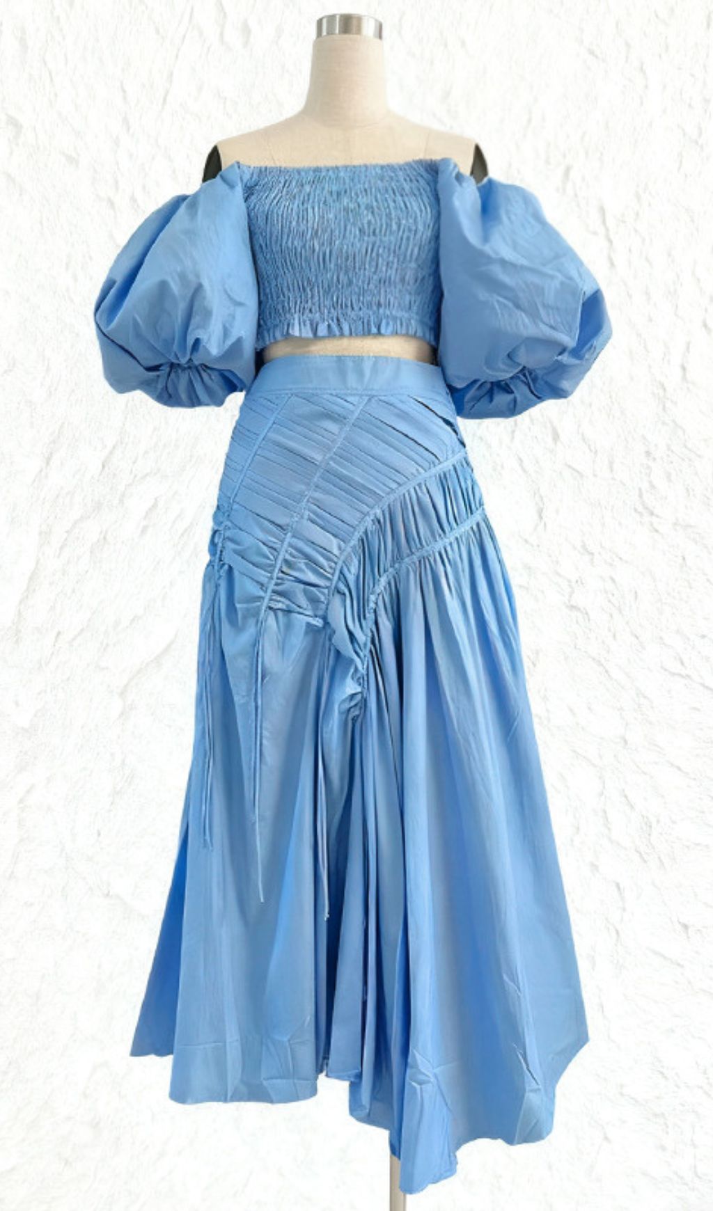 Vibrant Lime Green Puff Sleeve Crop Top & Ruched Maxi Skirt Set | Ivo Two-Piece